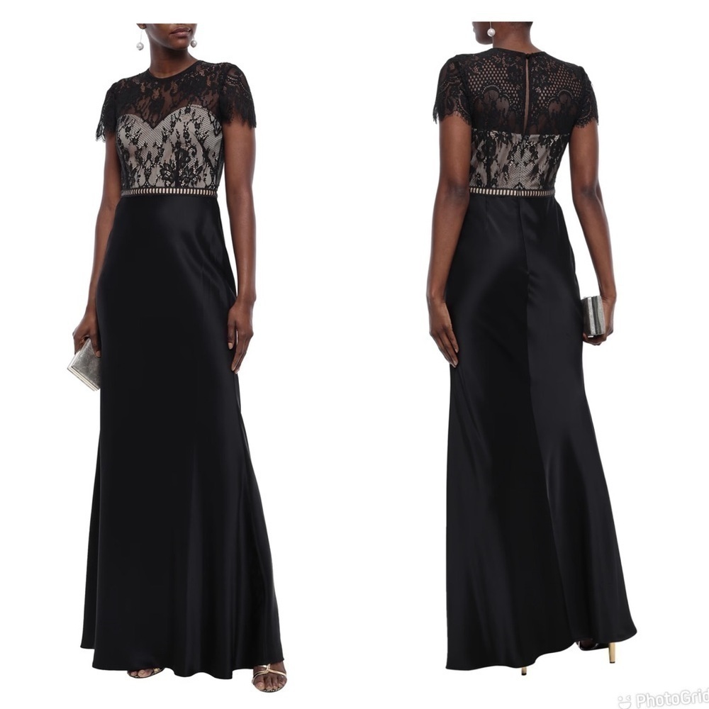 NWT Catherine Deane Lace-paneled cotton-blend satin gown